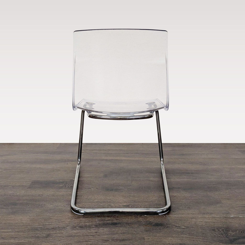 Modern Glass Dining Set with 4 IKEA Tobias Clear Acrylic Chairs and Metal Frame