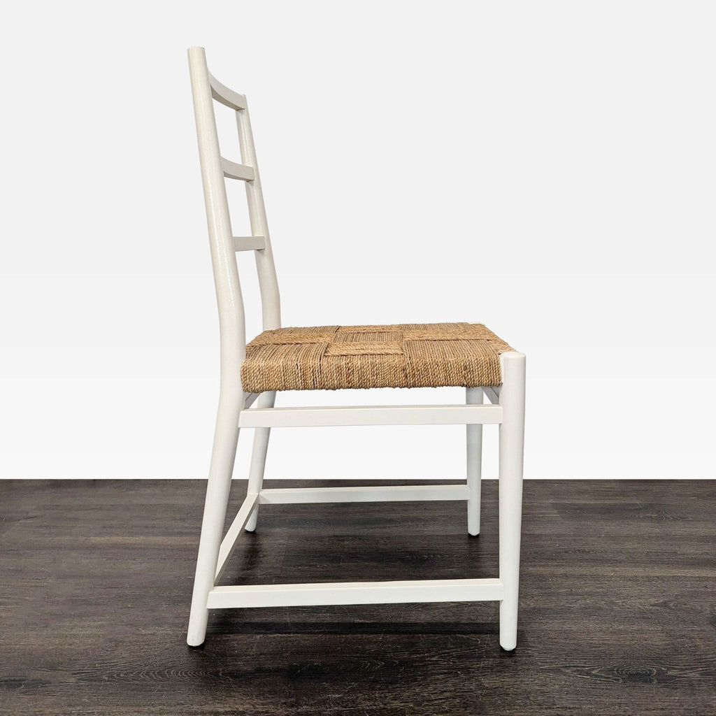 Set of Four Wood Ladderback Chairs with Woven Seats