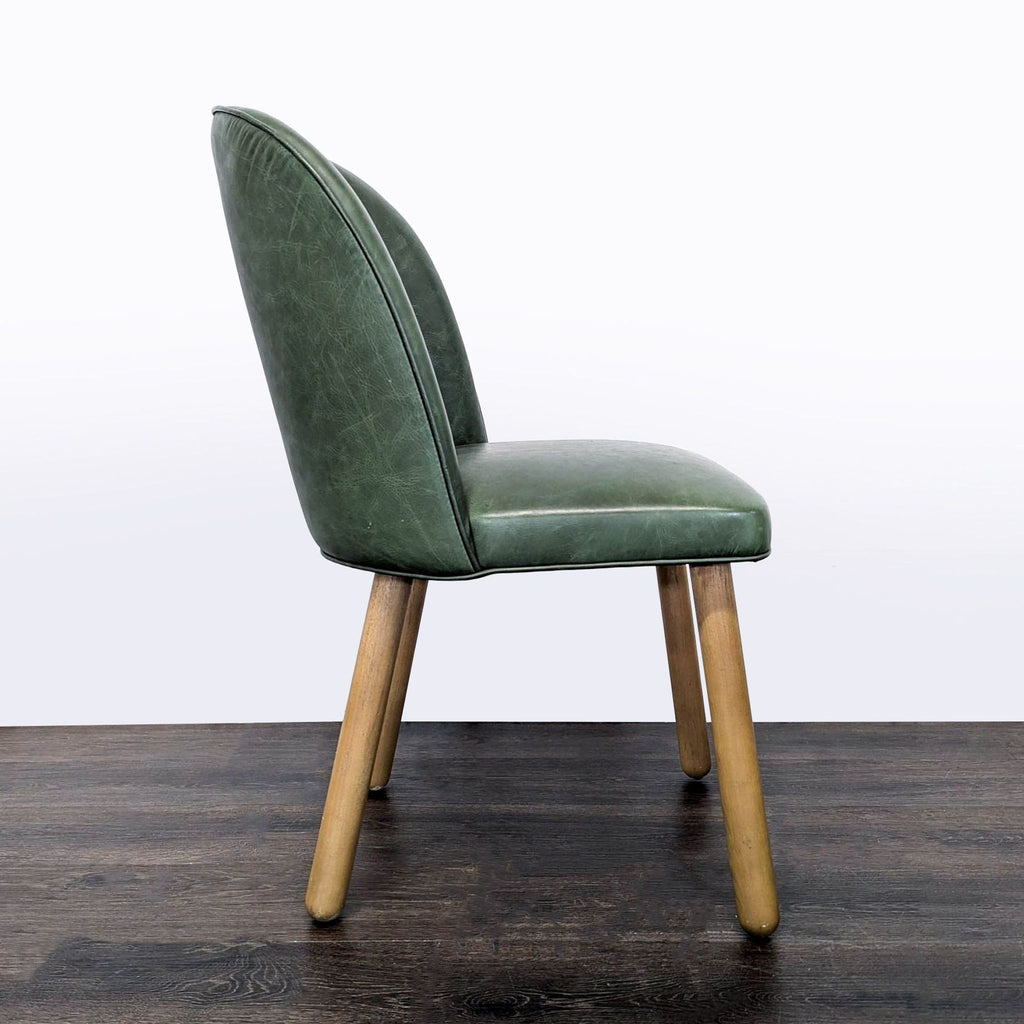 Set of Three Leather Dining Chairs on Wood Legs