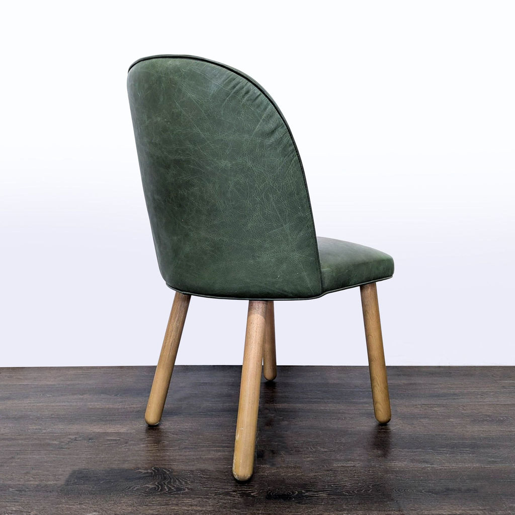 Set of Three Leather Dining Chairs on Wood Legs