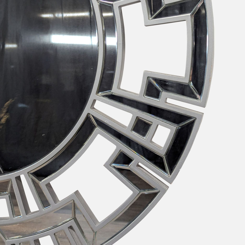 Wood and Beveled Glass Round Mirror