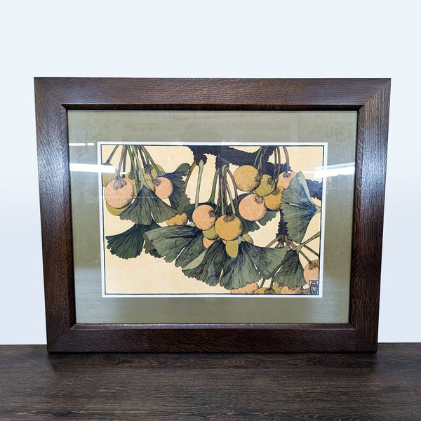 1. Framed botanical art “Ginkgo in Autumn” in Arts & Crafts style, featuring autumn ginkgo branches and leaves.
