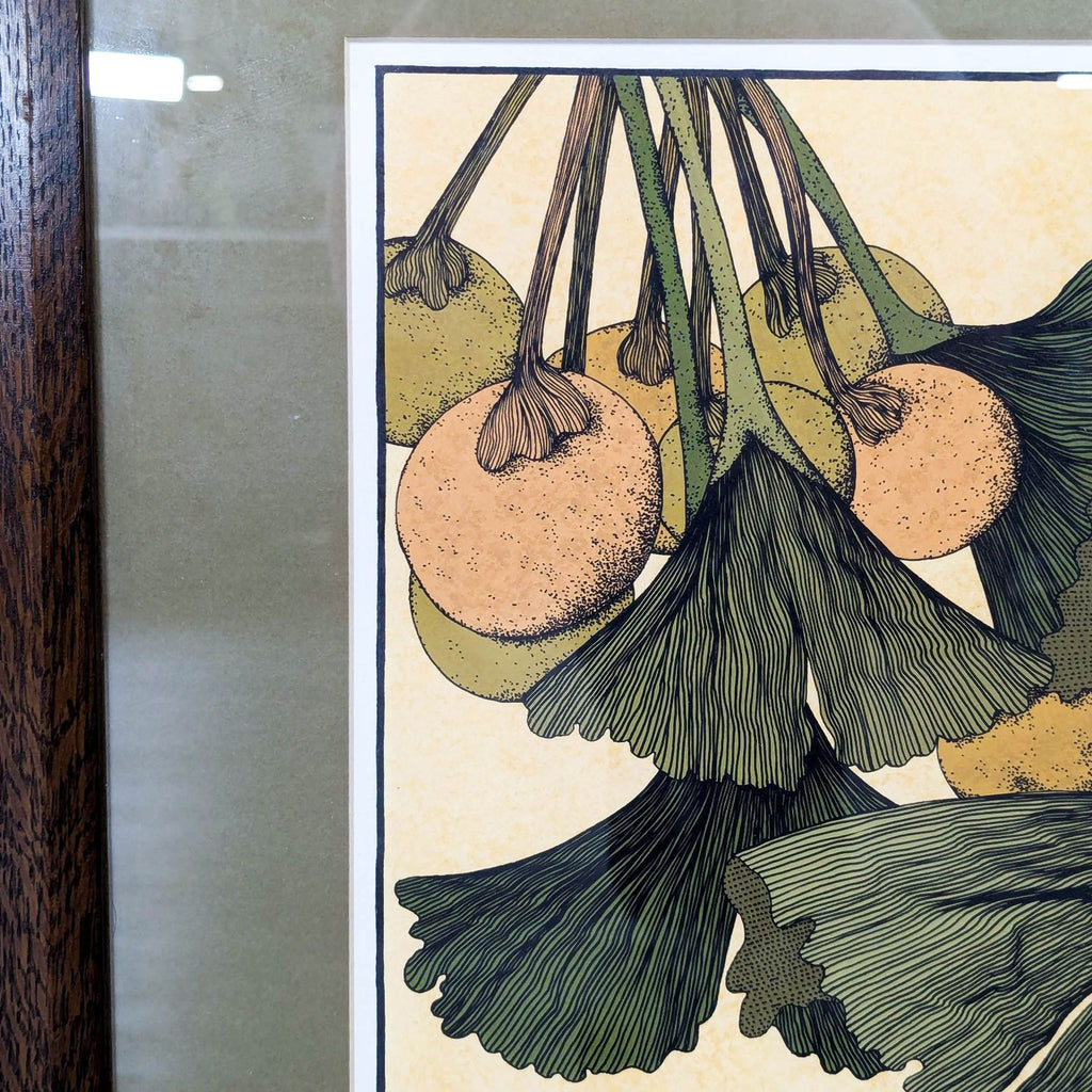 Stickley ‘Ginkgo in Autumn’ Framed Arts & Crafts Artwork by Anita Munman, 1994