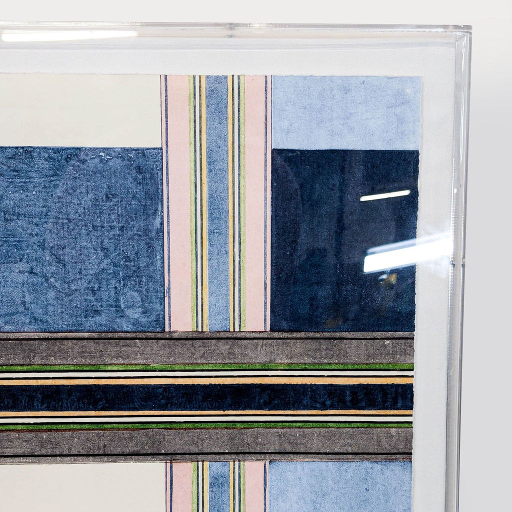 Contemporary Plaid Abstract Artwork in Lucite Shadowbox Frame - Accepted Offer (22.22% discount)