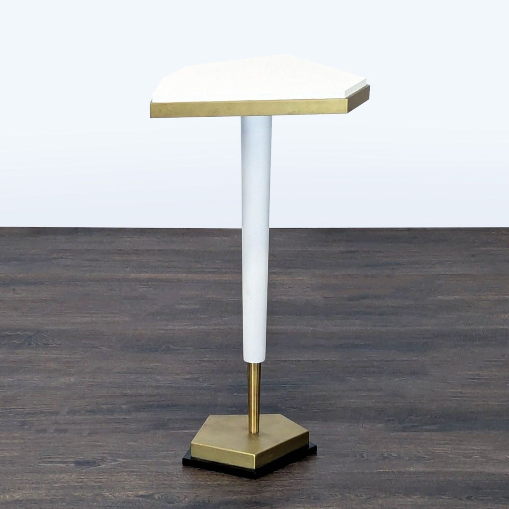 Asymetrical Pentagon Drinks Table with a Brass Pedestal Base