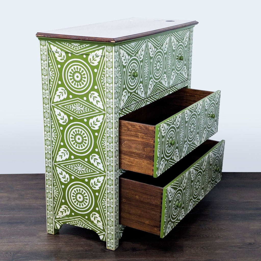 Pottery Barn Green Patterned 3-Drawer Dresser/Desk