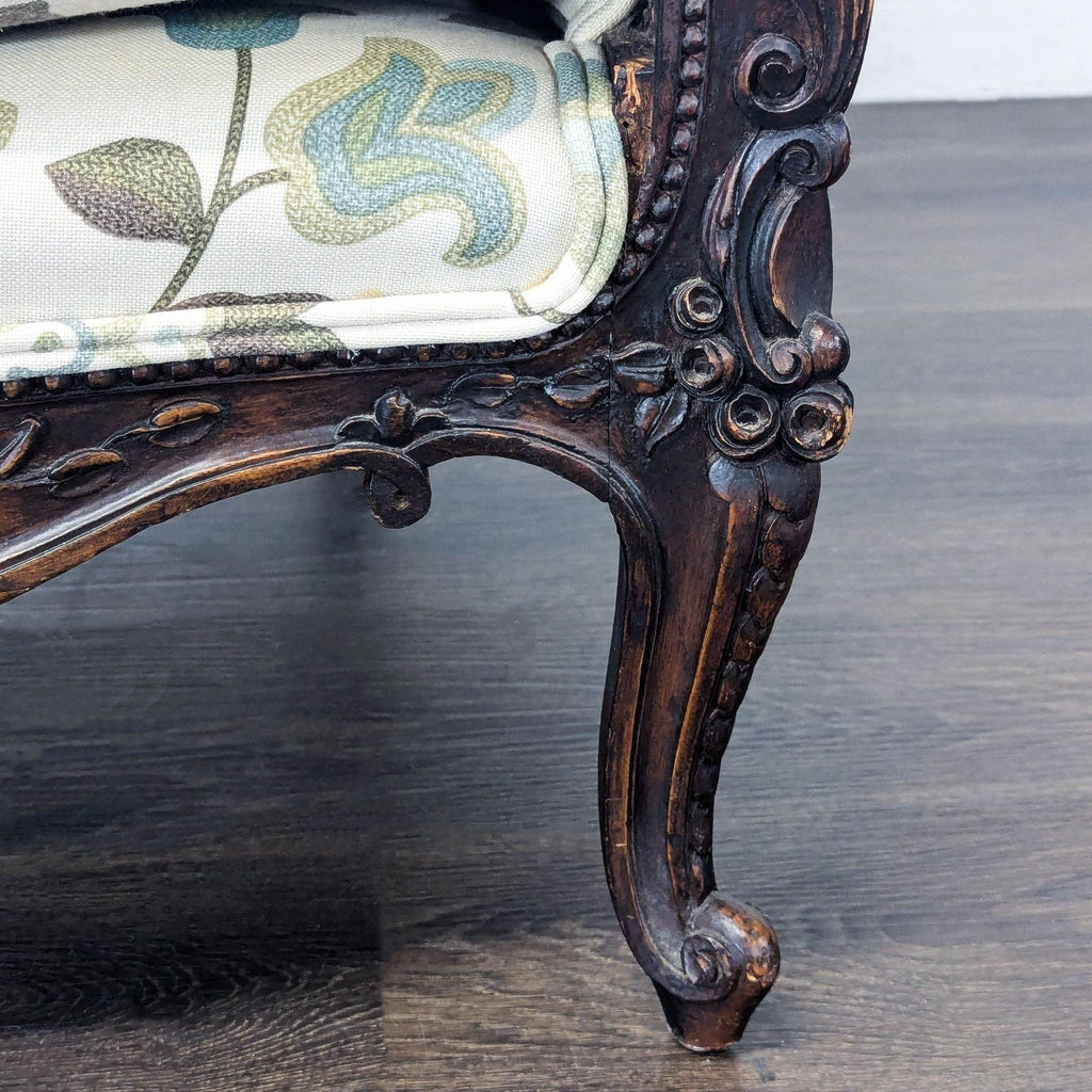 Victorian Rococo Revival Carved Bergère Lounge Chair with Floral Upholstery