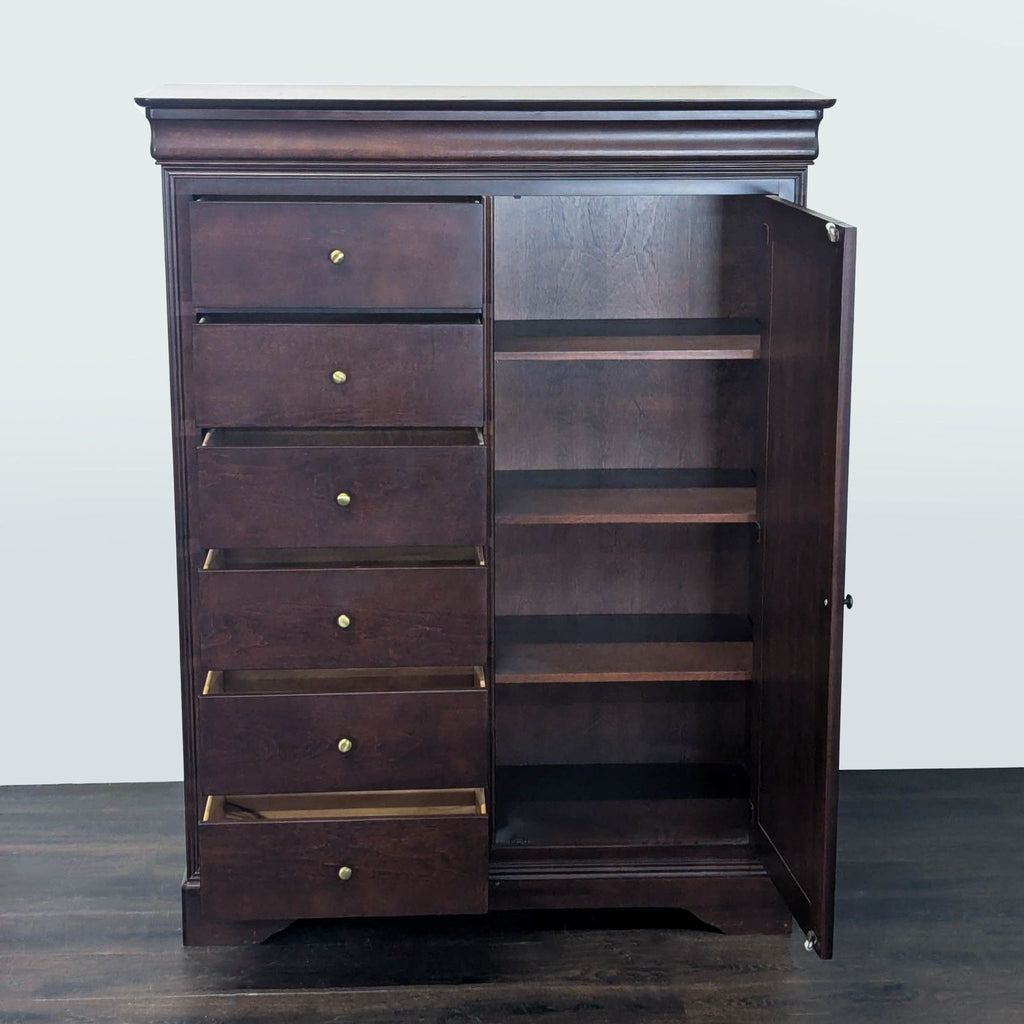 2. HPL dresser with open drawers and cabinet, showing adjustable shelves for organizing clothes or accessories.