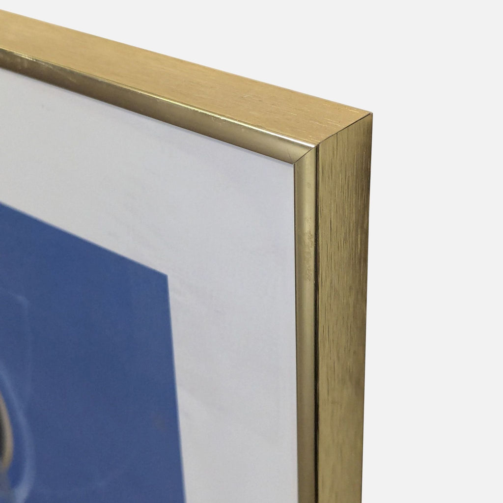 Blue-themed artwork of two outlined figures with gold detailing, framed and matted, ideal for art collectors.