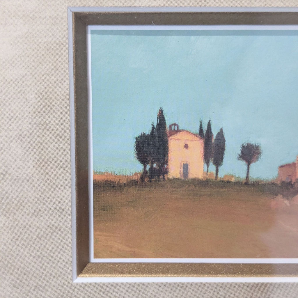 Framed Countryside Watercolor Landscape Print with Rustic Matte and Frame