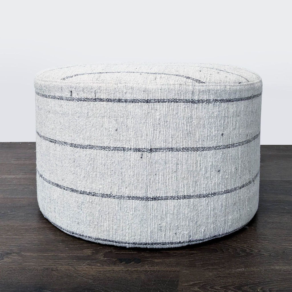 Neutral striped ottoman bench with dappled cotton weave, made by THE ARTISANS OF DURGAPURA.