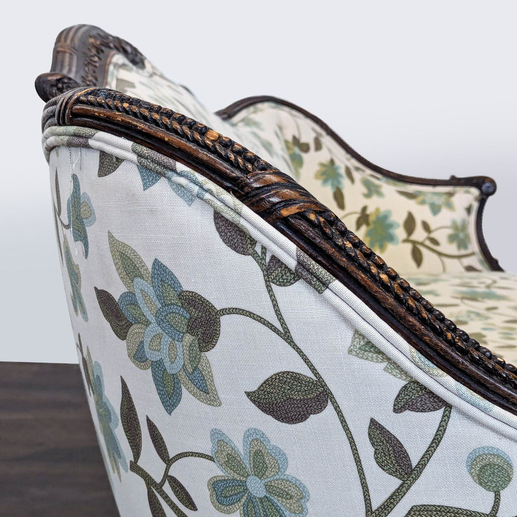 Charming Vintage 3-Seat Sofa with Floral Upholstery and Carved Wood Frame