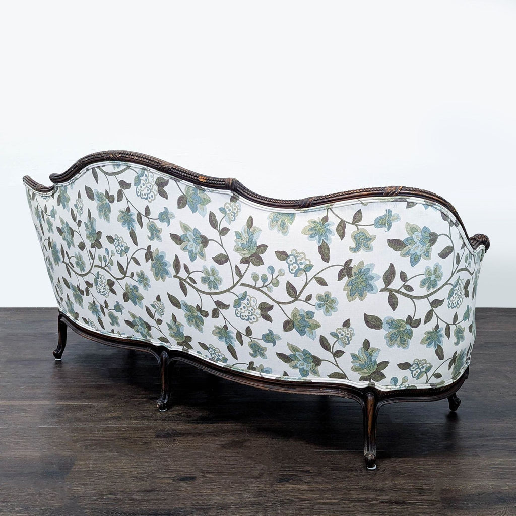 Charming Vintage 3-Seat Sofa with Floral Upholstery and Carved Wood Frame