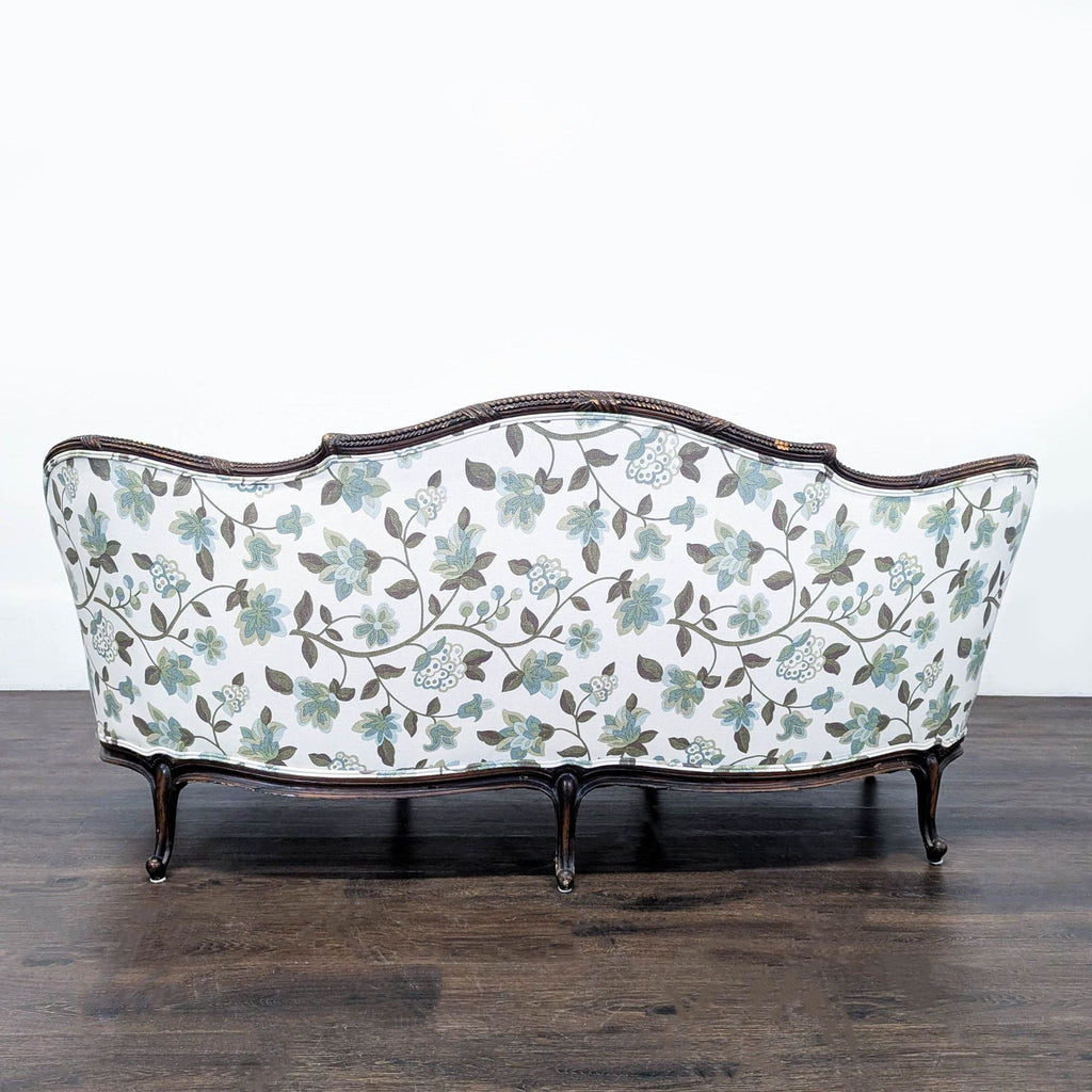 Charming Vintage 3-Seat Sofa with Floral Upholstery and Carved Wood Frame