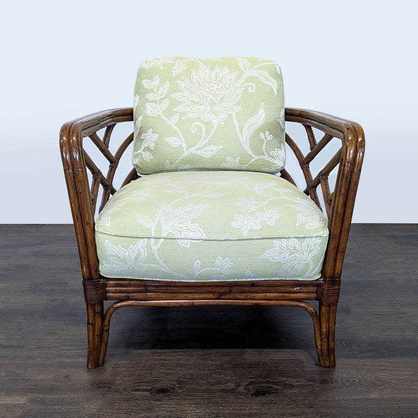 Rattan Lounge Chair with Floral Green Cushions