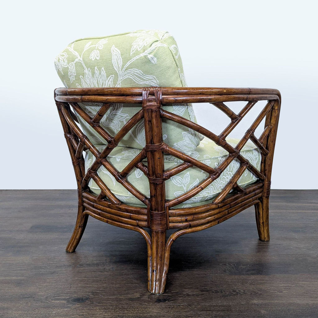 Rattan Lounge Chair with Floral Green Cushions
