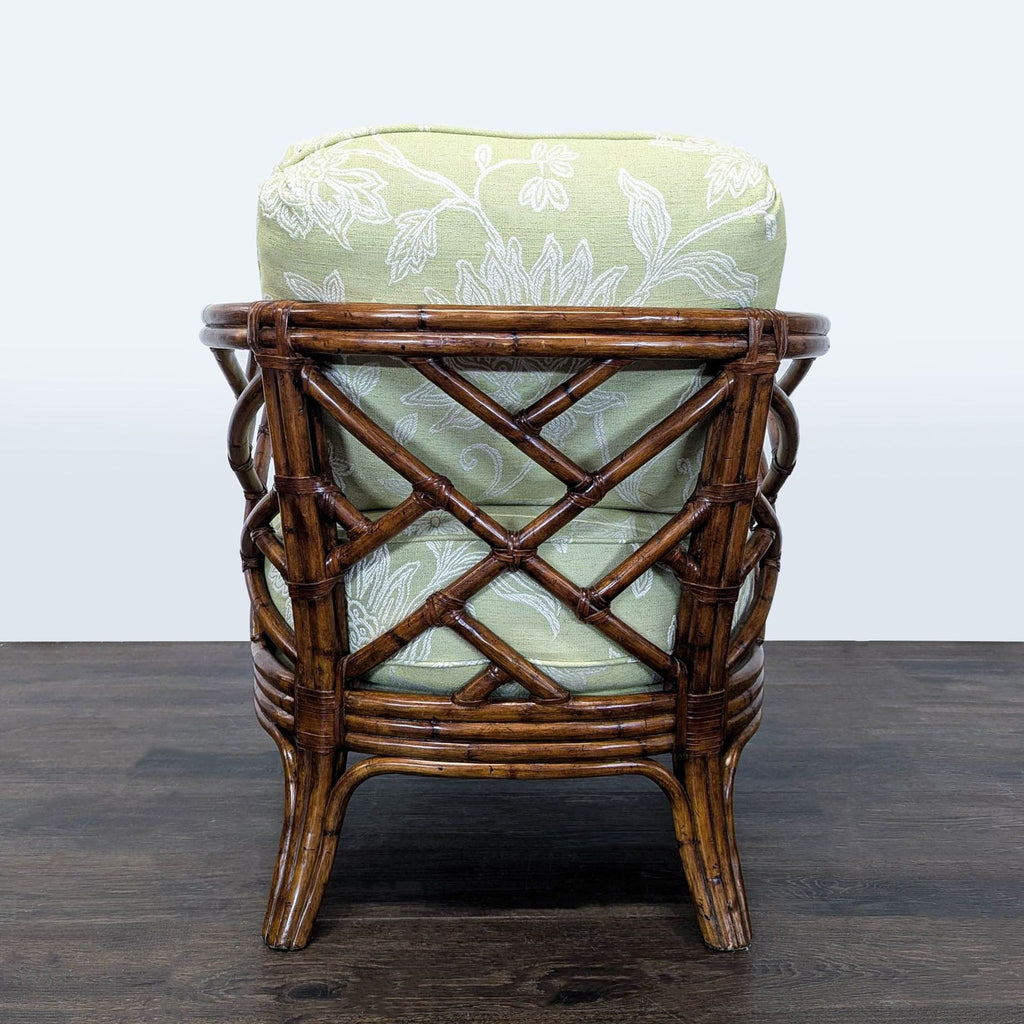 Rattan Lounge Chair with Floral Green Cushions