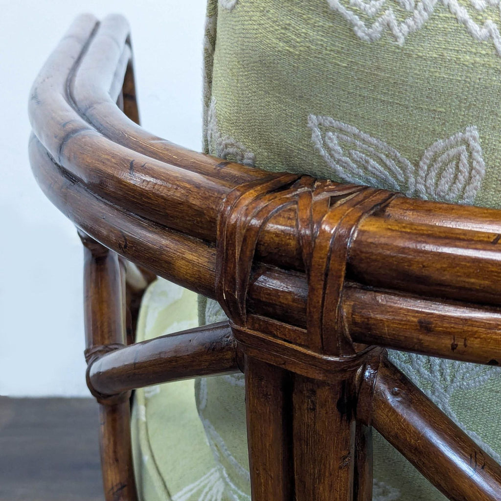 Rattan Lounge Chair with Floral Green Cushions