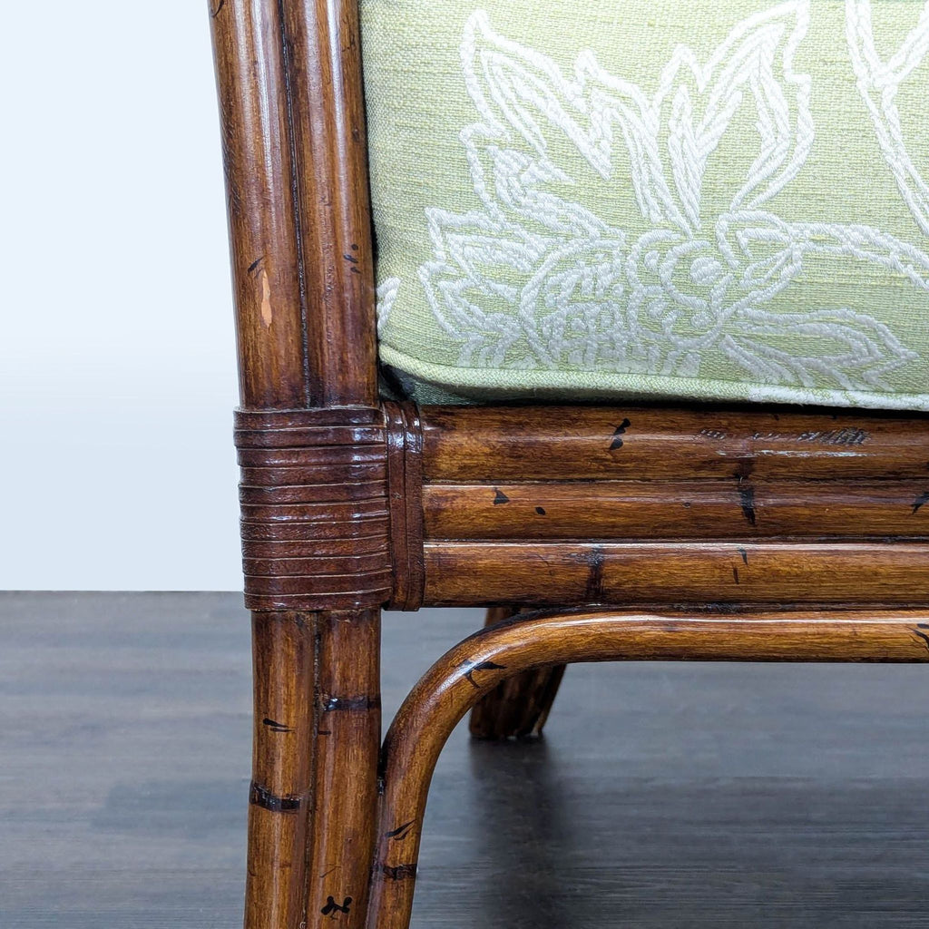 Rattan Lounge Chair with Floral Green Cushions