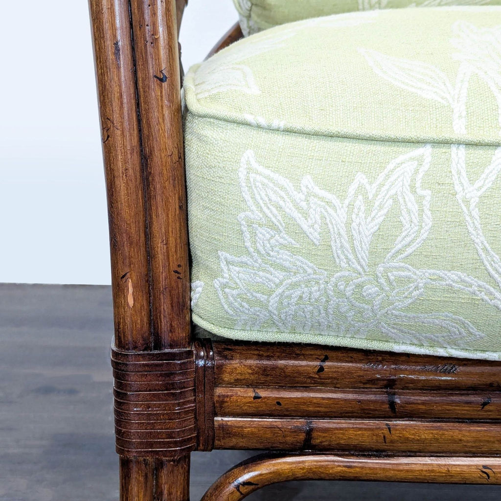 Rattan Lounge Chair with Floral Green Cushions