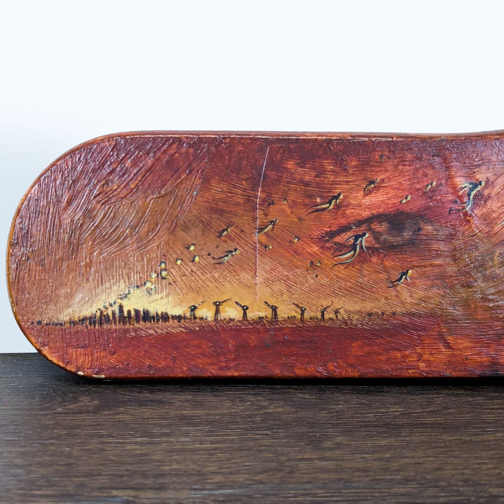 Original Surreal Art on Shaped Wood – Tree and Abstract Figures Painting
