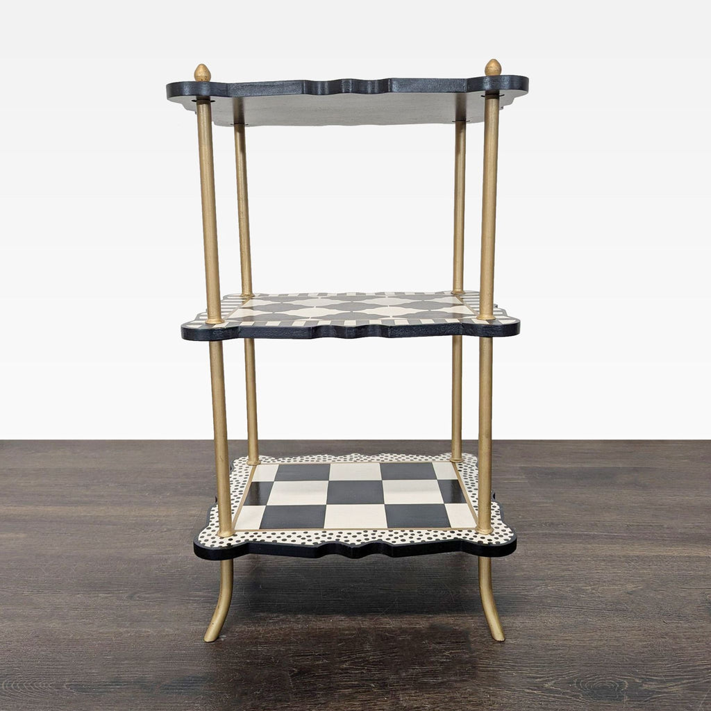 MacKenzie-Childs Black & White Check & Stripe Three Tier Table