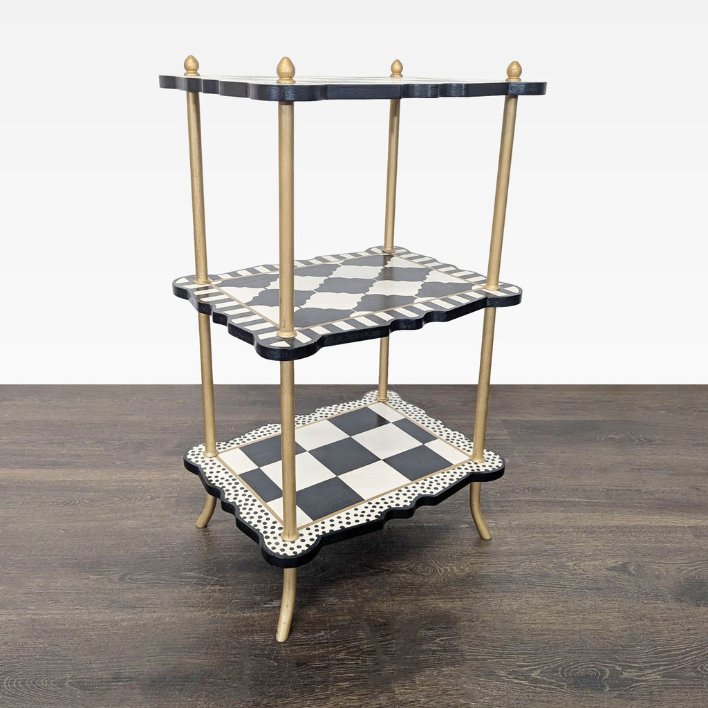 MacKenzie-Childs Black & White Check & Stripe Three Tier Table