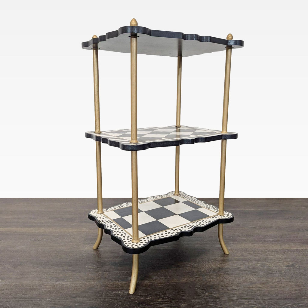 MacKenzie-Childs Black & White Check & Stripe Three Tier Table