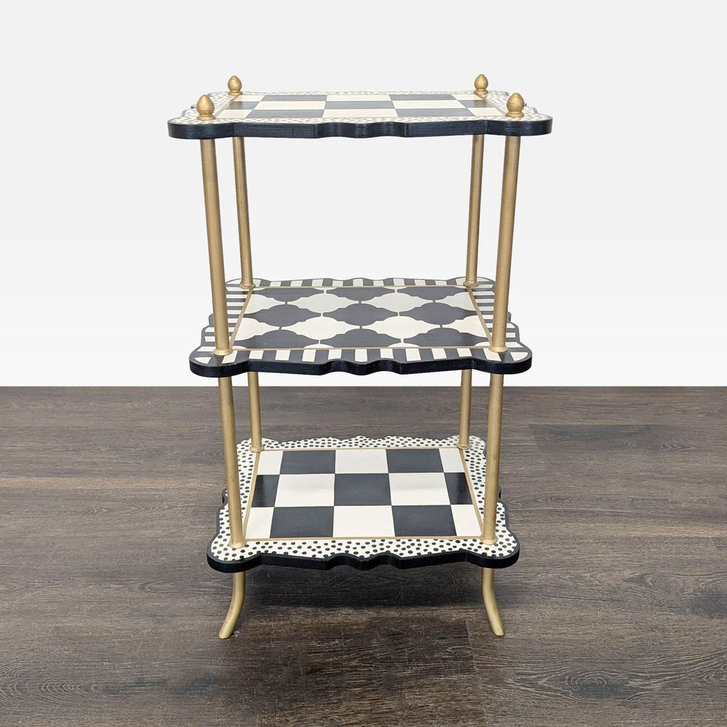 A hand-painted MacKenzie-Childs item with engineered wood and iron featuring checks, dots, and stripes.