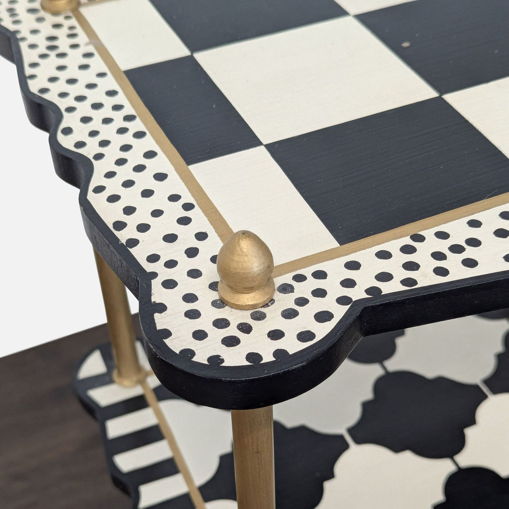 MacKenzie-Childs Black & White Check & Stripe Three Tier Table
