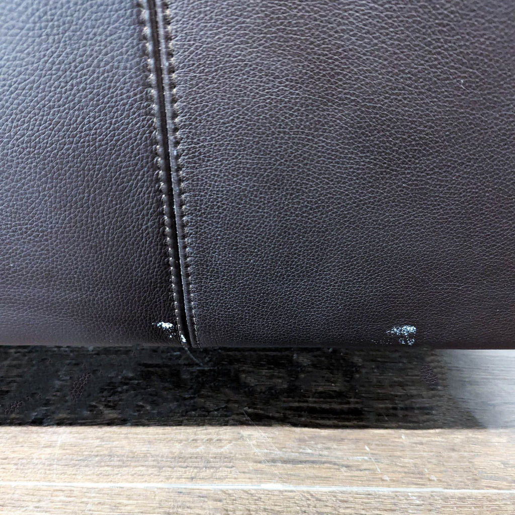 Ikea 3-Seat Dark Leather Sofa with Wooden Legs