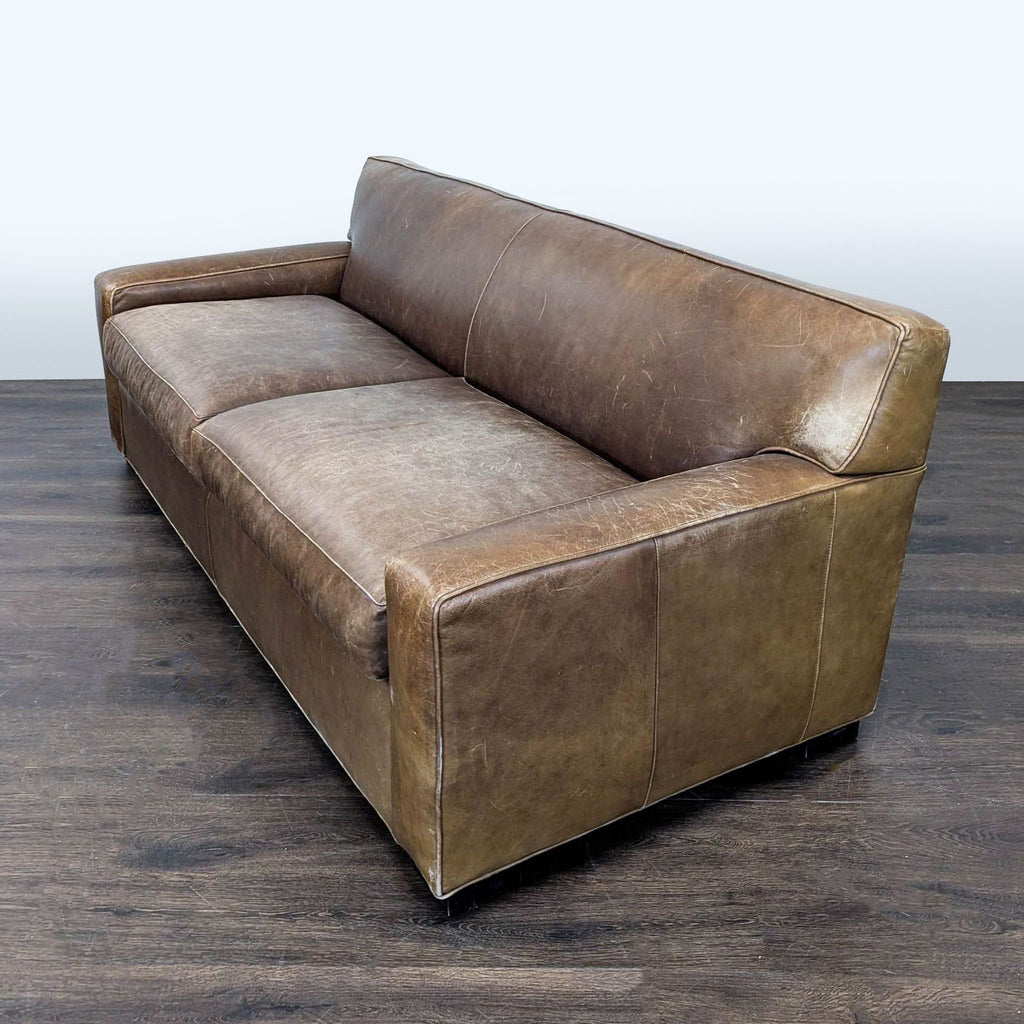 Mitchell Gold 3-Seat Brown Leather Sofa