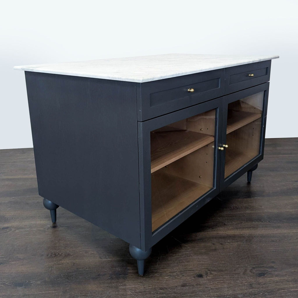 Anthropologie Fern Kitchen Island with Marble Top and Glass Doors