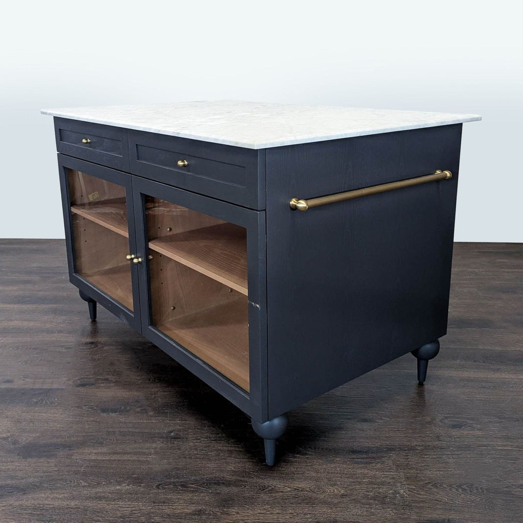 Anthropologie Fern Kitchen Island with Marble Top and Glass Doors