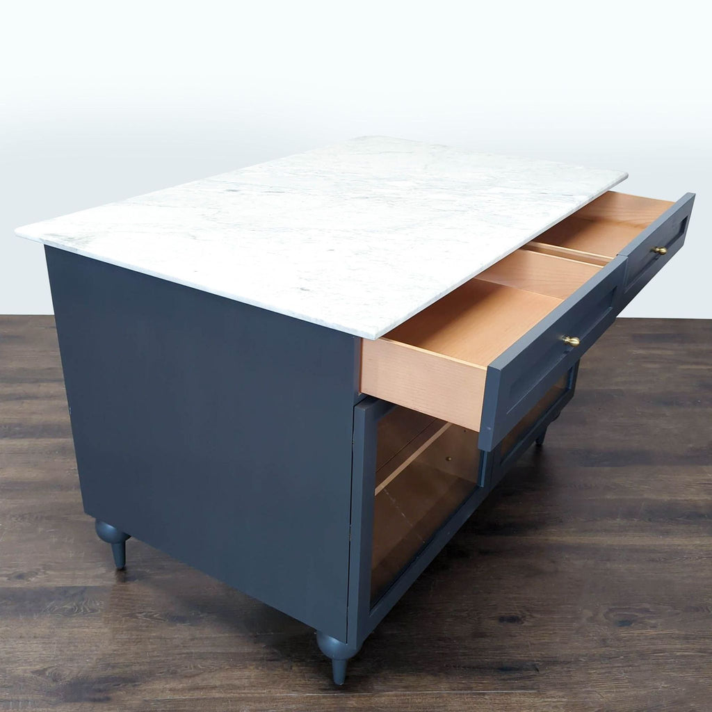 Anthropologie Fern Kitchen Island with Marble Top and Glass Doors