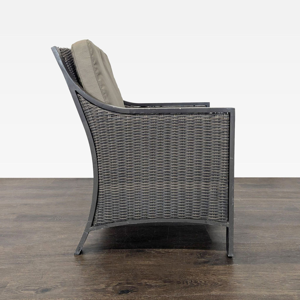 All Weather Outdoor Wicker Armchair with Cushions - Sturdy Metal Frame