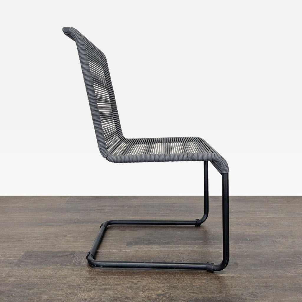 Contemporary chair in Chairs category with sturdy metal frame and woven finish, fitting for lounge or workspace.