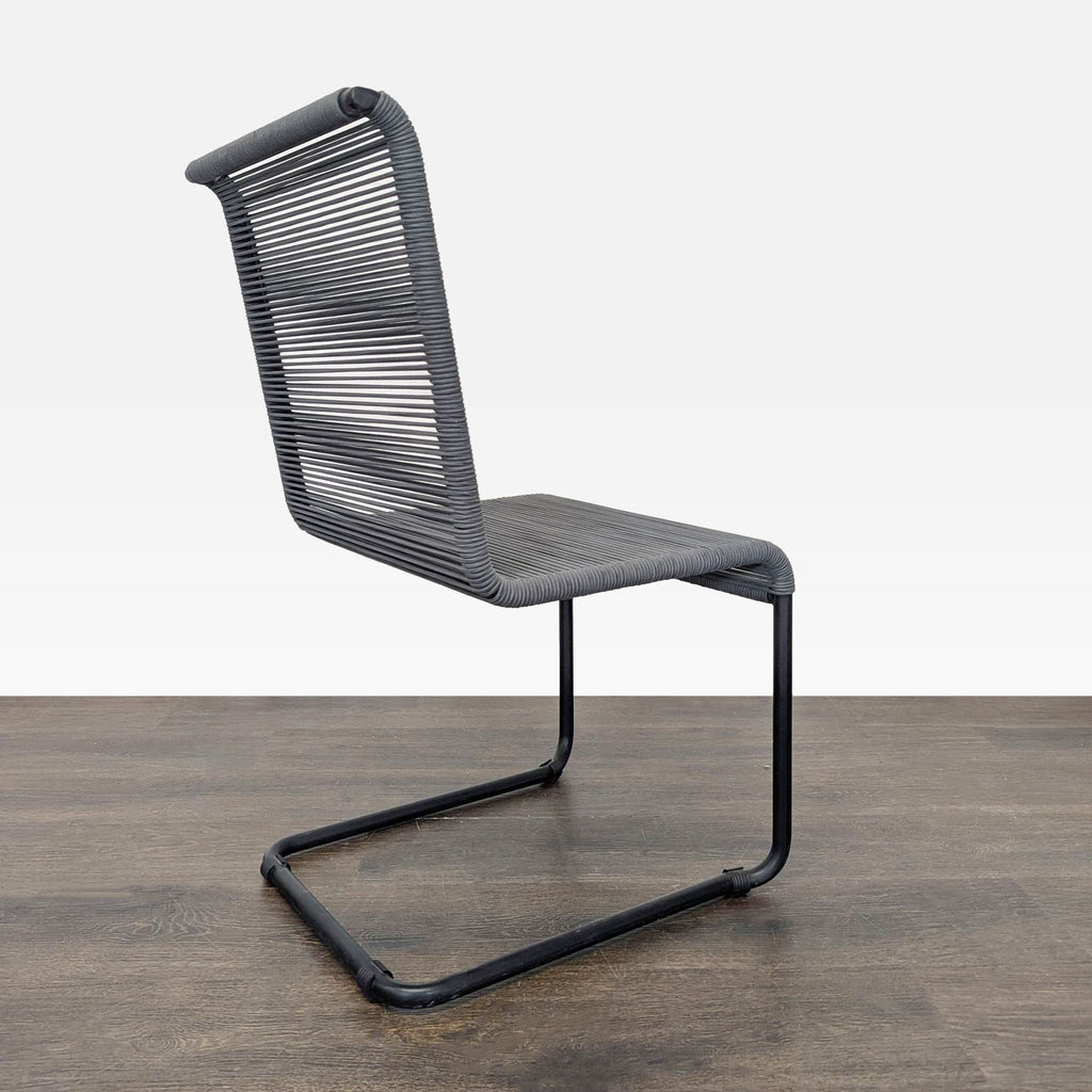 Modern Black Woven Outdoor Chair with Sturdy Metal Frame