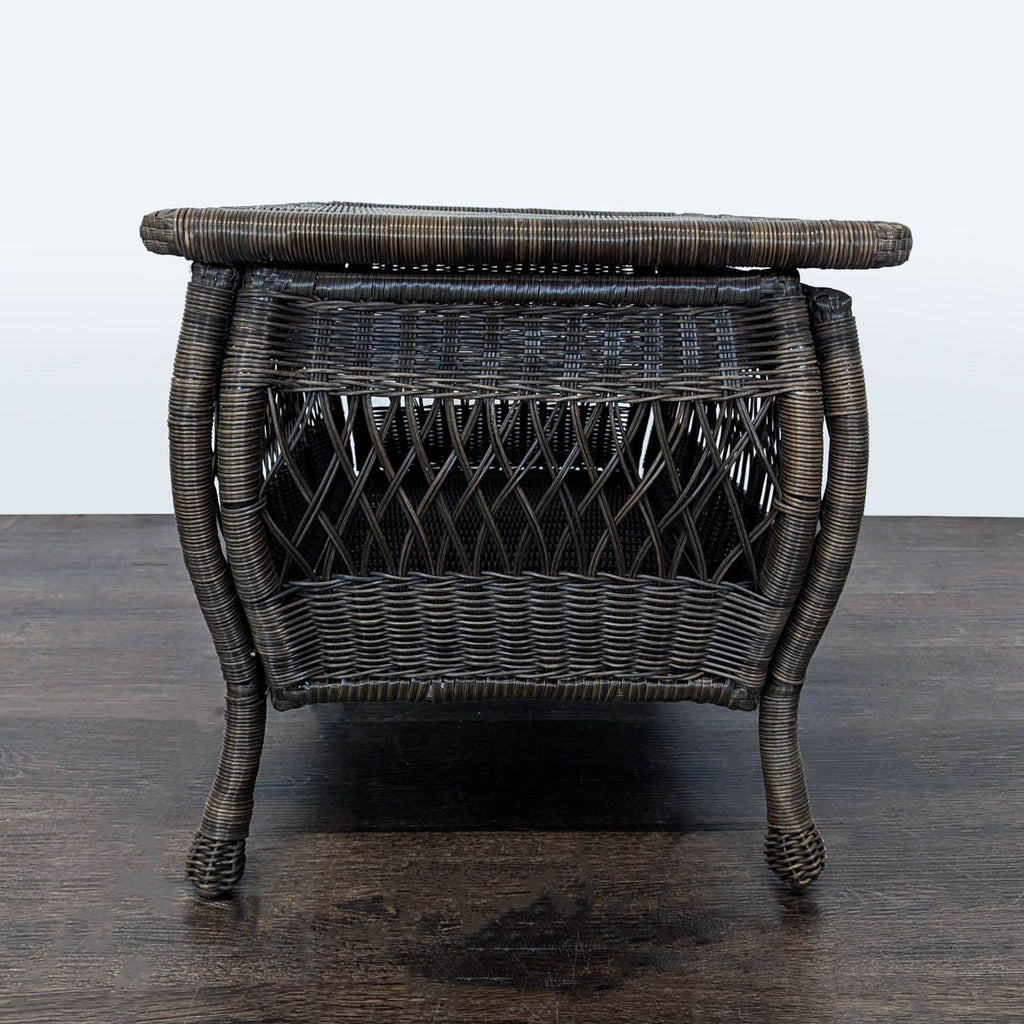 Dark Brown All Weather Wicker Coffee Table with Curved Legs