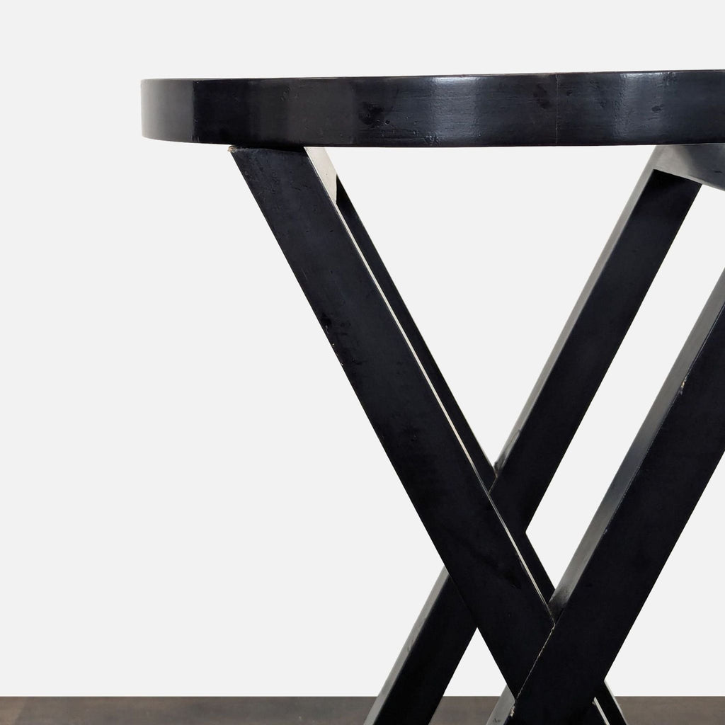 Glass Top Wood X Base Accent Table