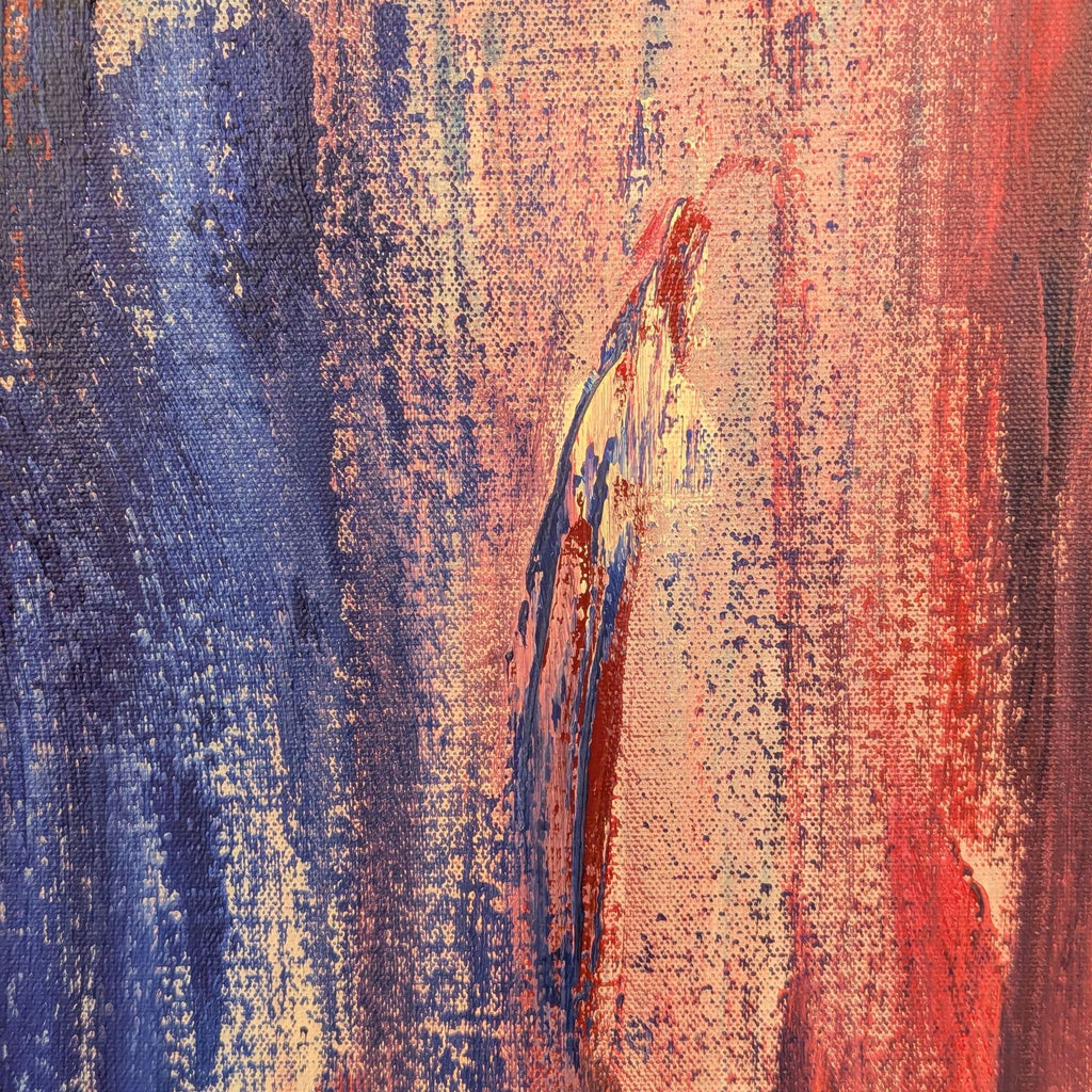 Large Abstract Blue and Red Canvas Print with Gold Frame
