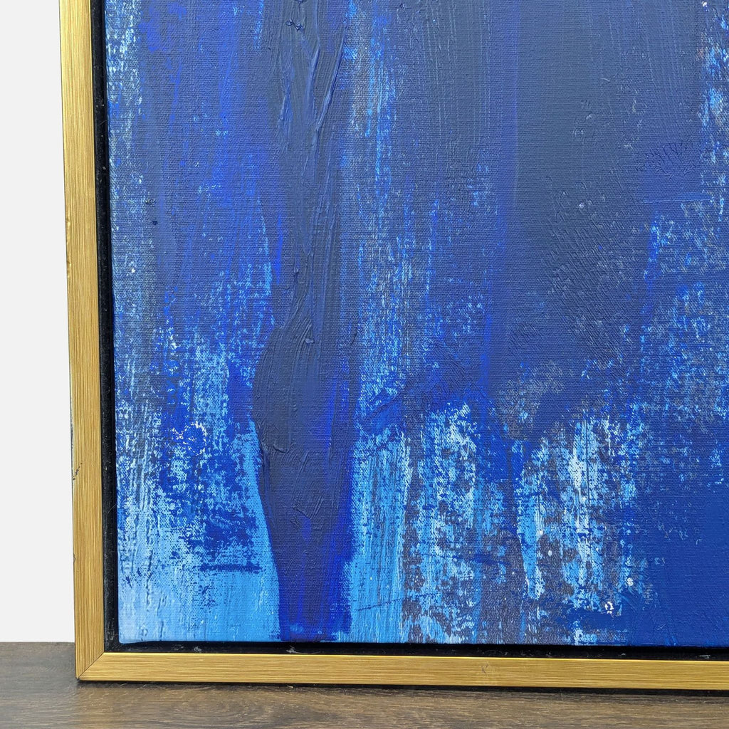 Large Abstract Blue and Red Canvas Print with Gold Frame