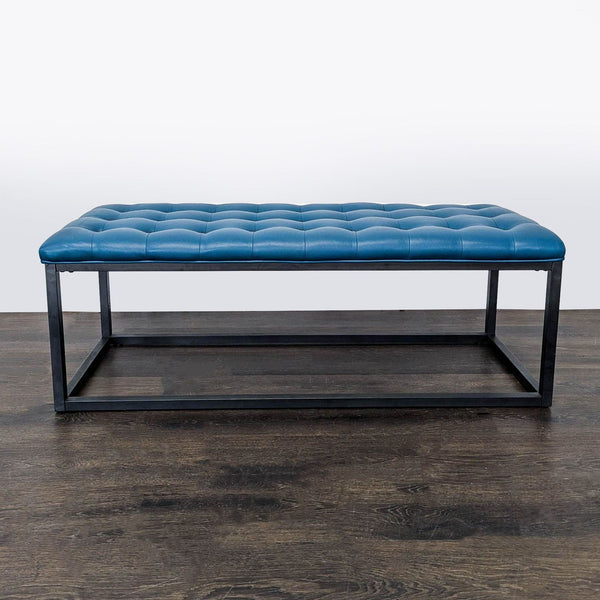 Button Tufted Leather Bench on Metal Frame