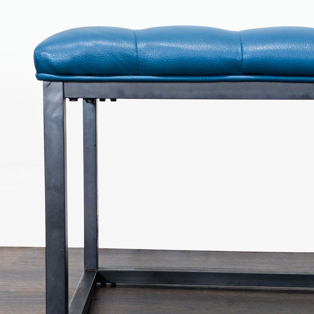 Button Tufted Leather Bench on Metal Frame