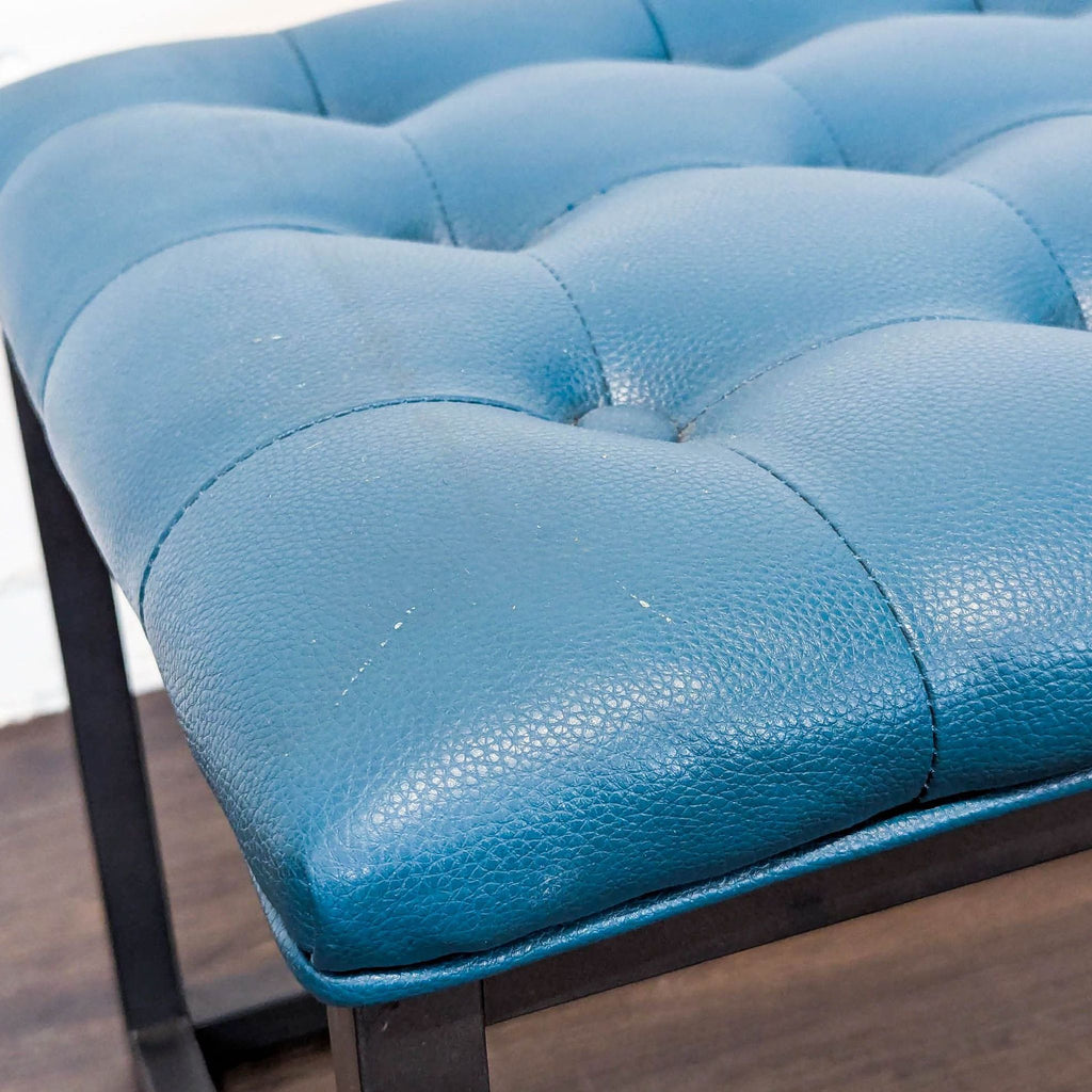 Button Tufted Leather Bench on Metal Frame