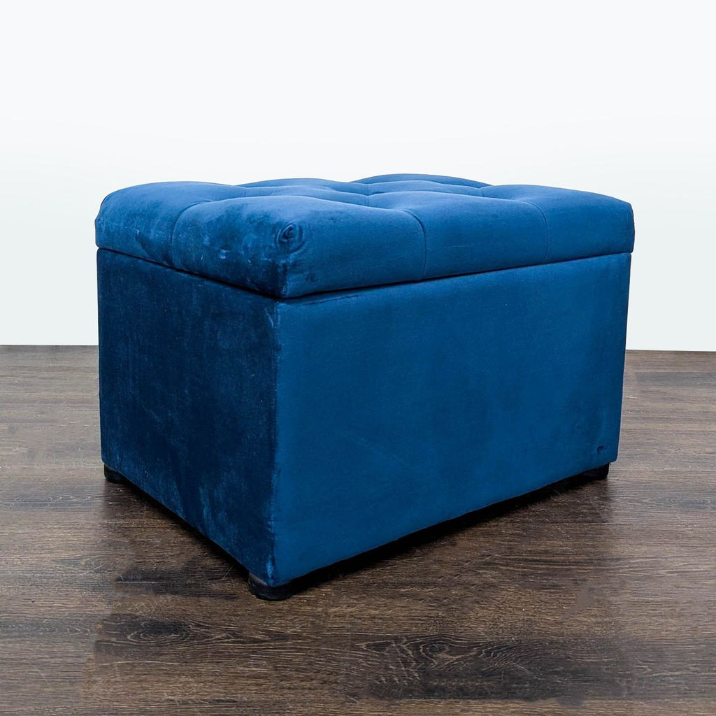 Upholstered stool featuring a plush, button-tufted seat and spacious interior storage compartment.
