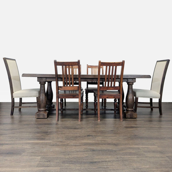 Rustic 7-Piece Wooden Dining Set with Sturdy Table and Mixed Chairs