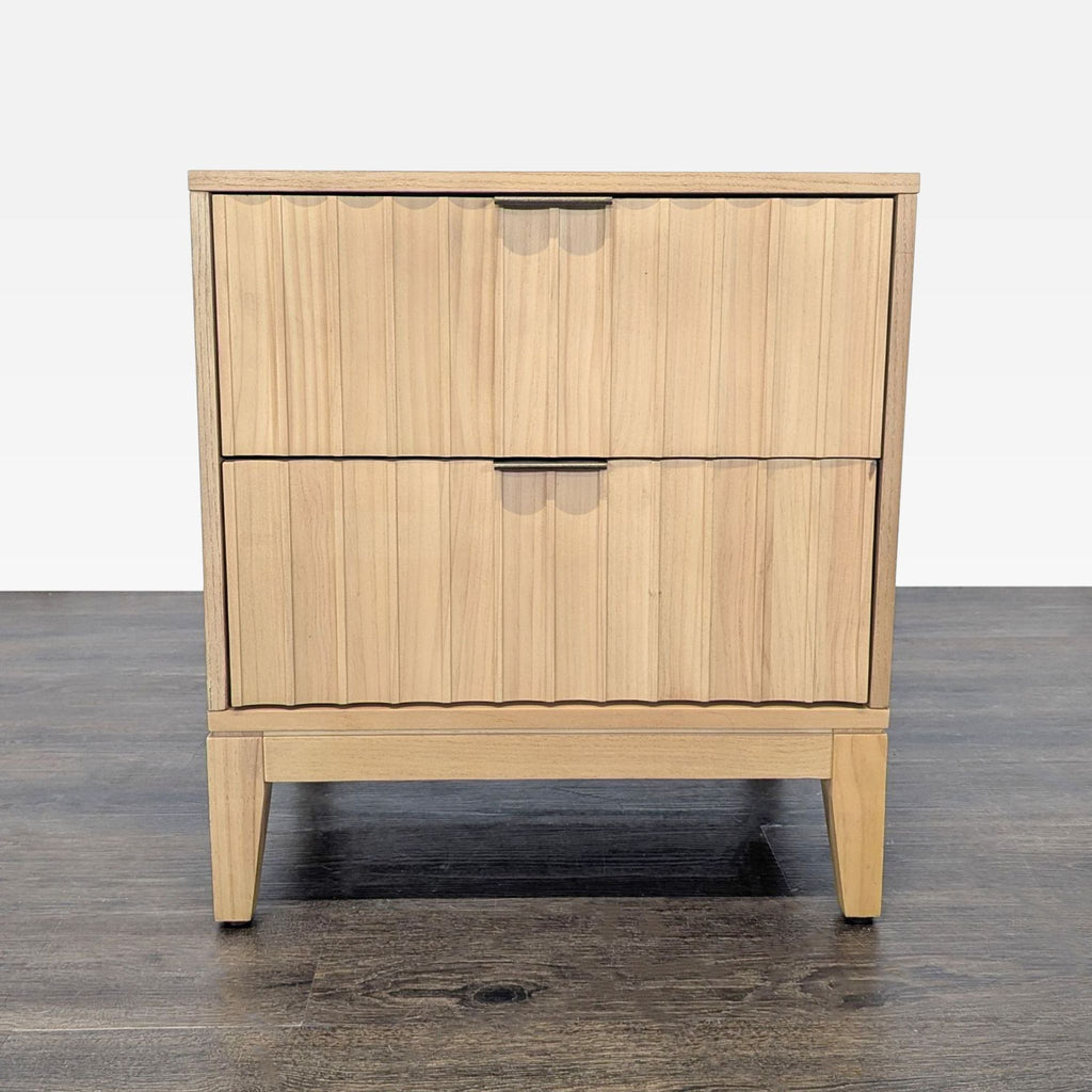 Rectangular end table with fluted scalloped drawers and wooden top from Threshold With Studio McGee.  