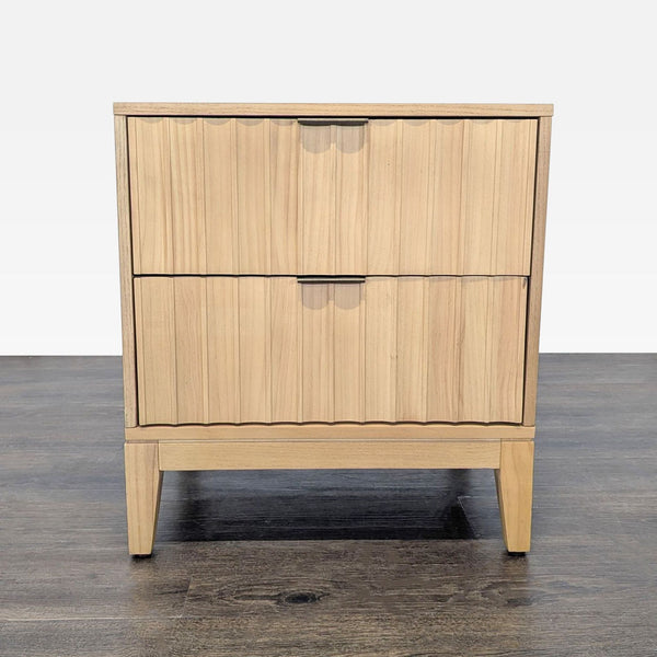 Rectangular end table with fluted scalloped drawers and wooden top from Threshold With Studio McGee.  