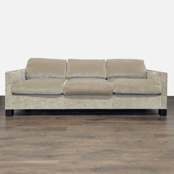 Contemporary Leggett & Platt sleeper sofa with track arms, neutral fabric, and pull-out mattress for guests.